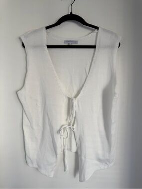 Sleeveless Tie-Front Knit Vest — White